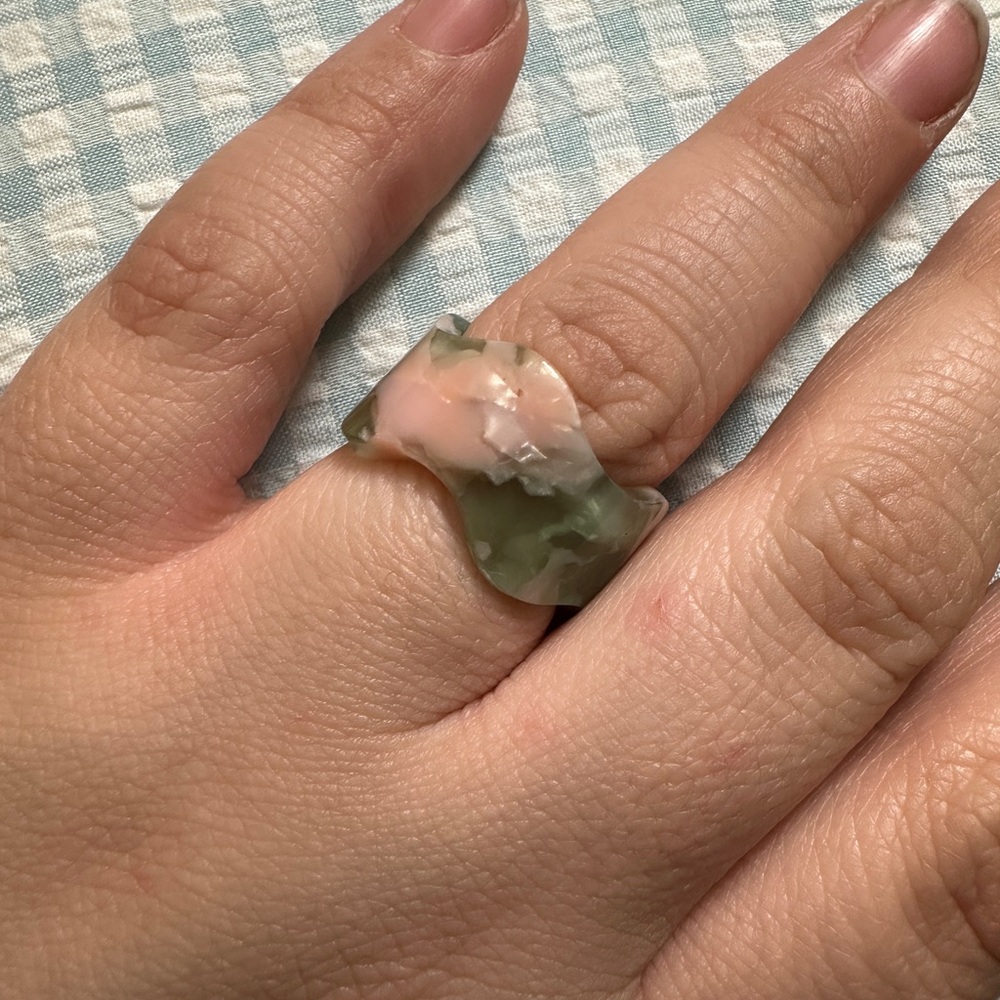 Elegant Pink and Green Resin Ring